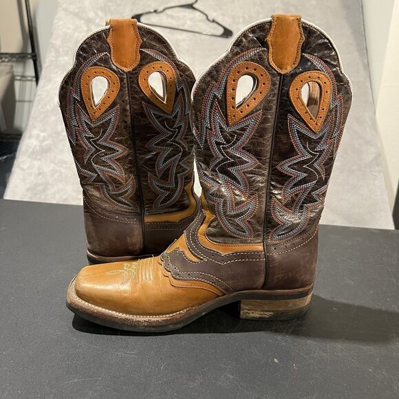 Alex Cowboy Boots Mens 7 Brown Two Toned Leather Sqaure Toe Western Boots main image 9